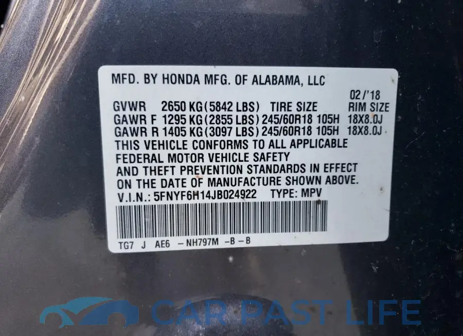 5FNYF6H14JB024922# 14