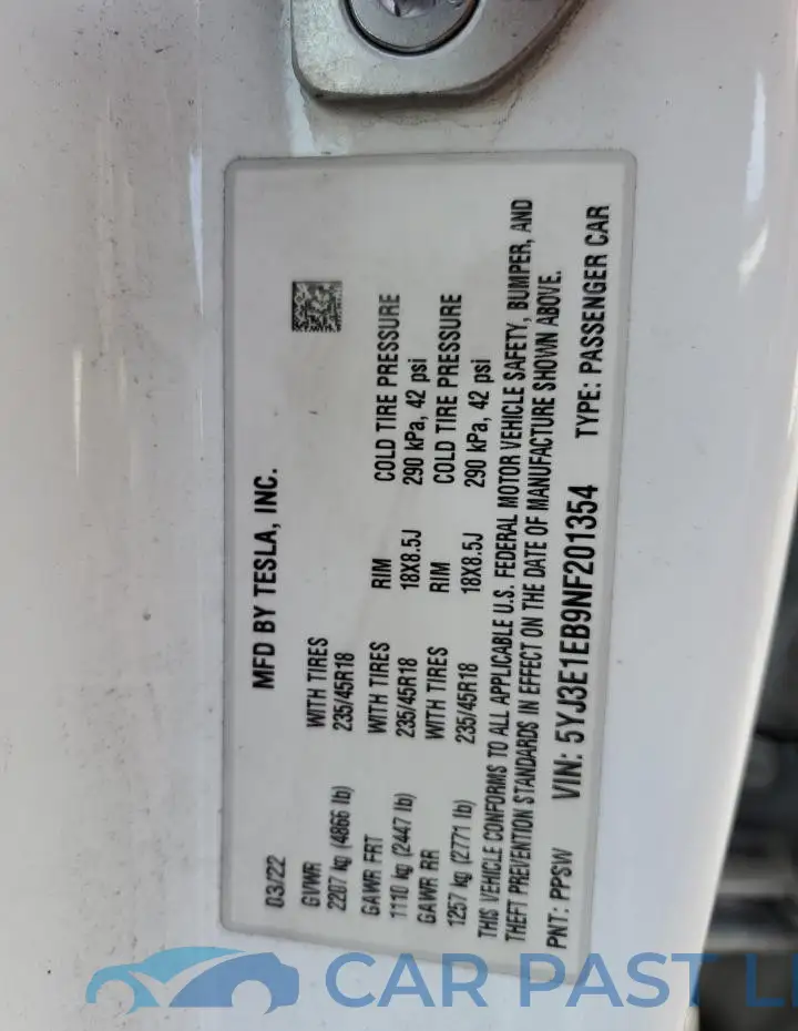 5YJ3E1EB9NF201354# 12