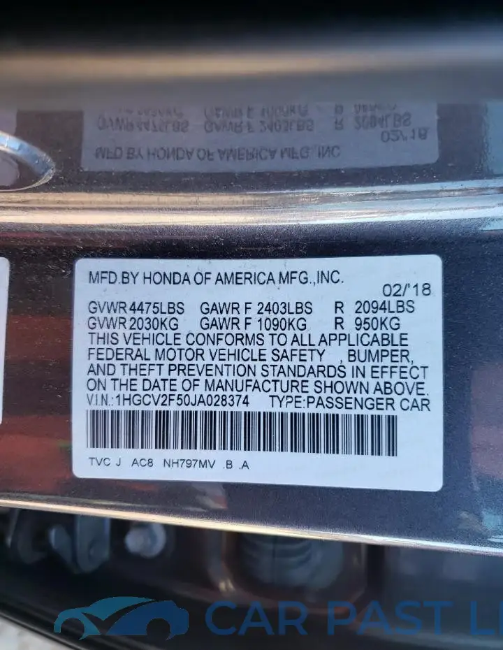 1HGCV2F50JA028374# 12