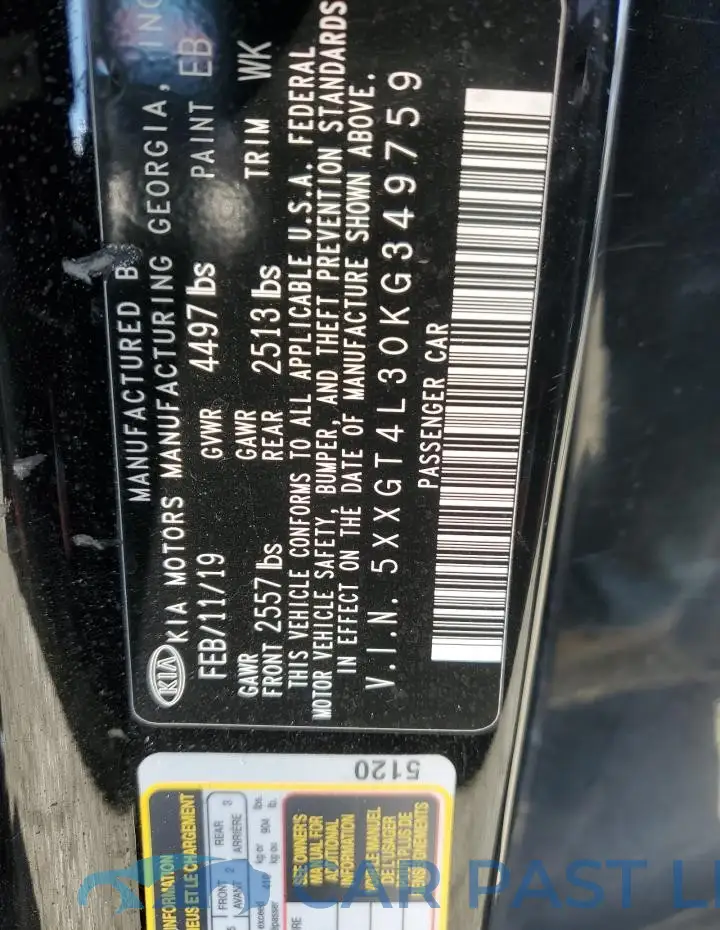 5XXGT4L30KG349759# 12
