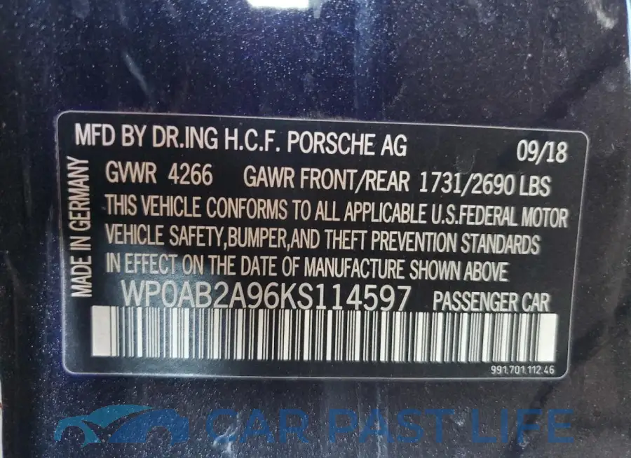 WP0AB2A96KS114597# 12