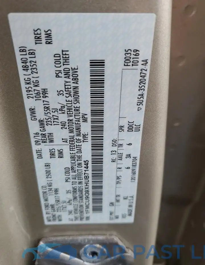 1FMCU9G9XHUB71445# 13