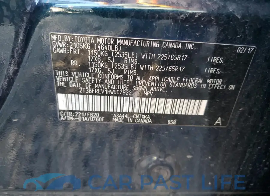 2T3BFREV1HW607922# 12