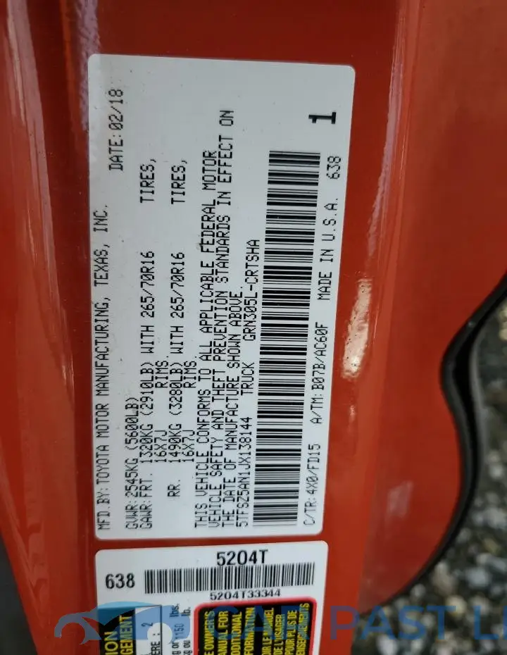 5TFSZ5AN1JX138144# 12