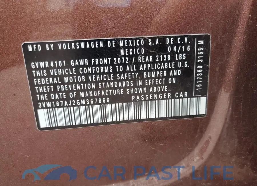 3VW167AJ2GM367666# 12