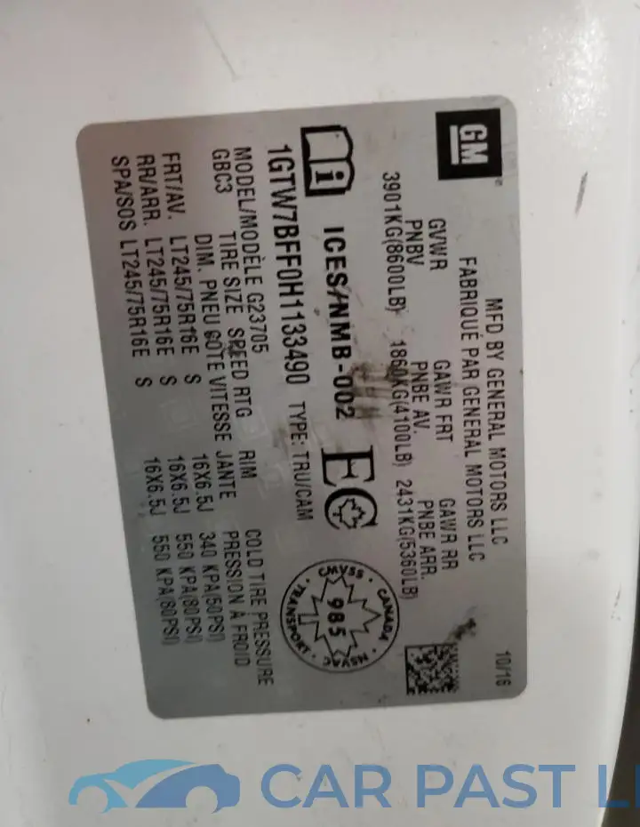 1GTW7BFF0H1133490# 13