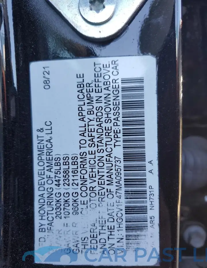 1HGCV1F47MA095737# 12