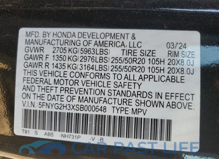 5FNYG2H3XSB000648# 13