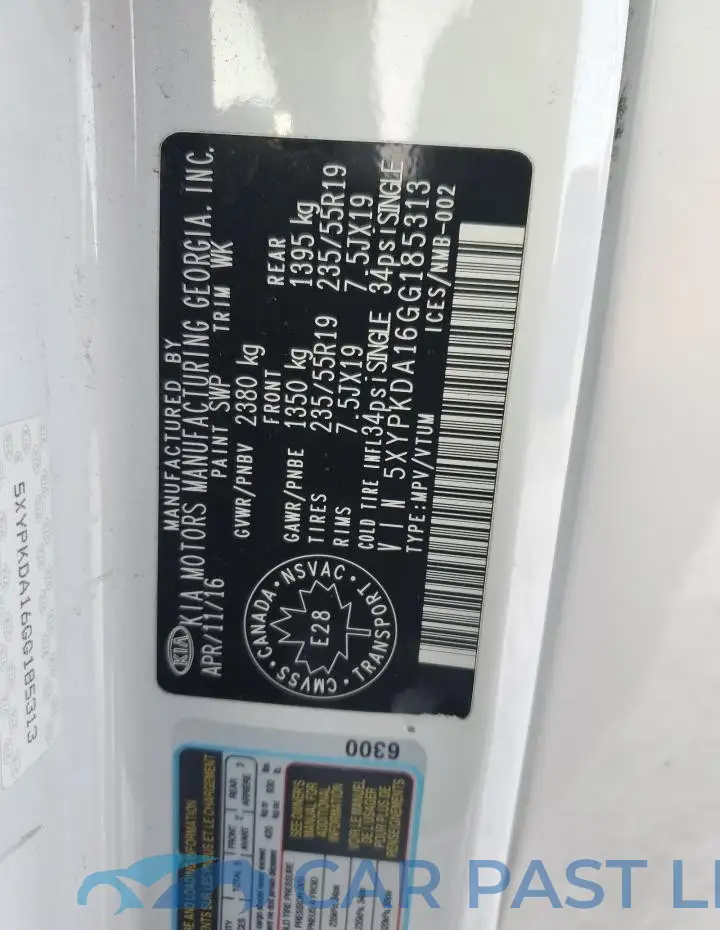 5XYPKDA16GG185313# 14