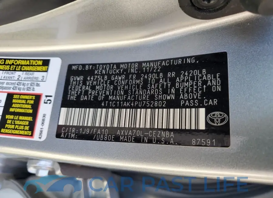 4T1C11AK4PU752802# 12
