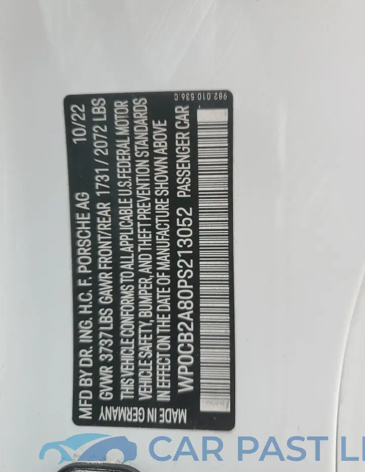 WP0CB2A80PS213052# 12