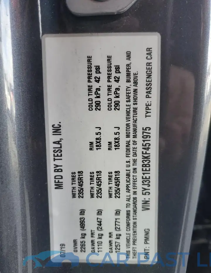 5YJ3E1EB3KF451975# 12