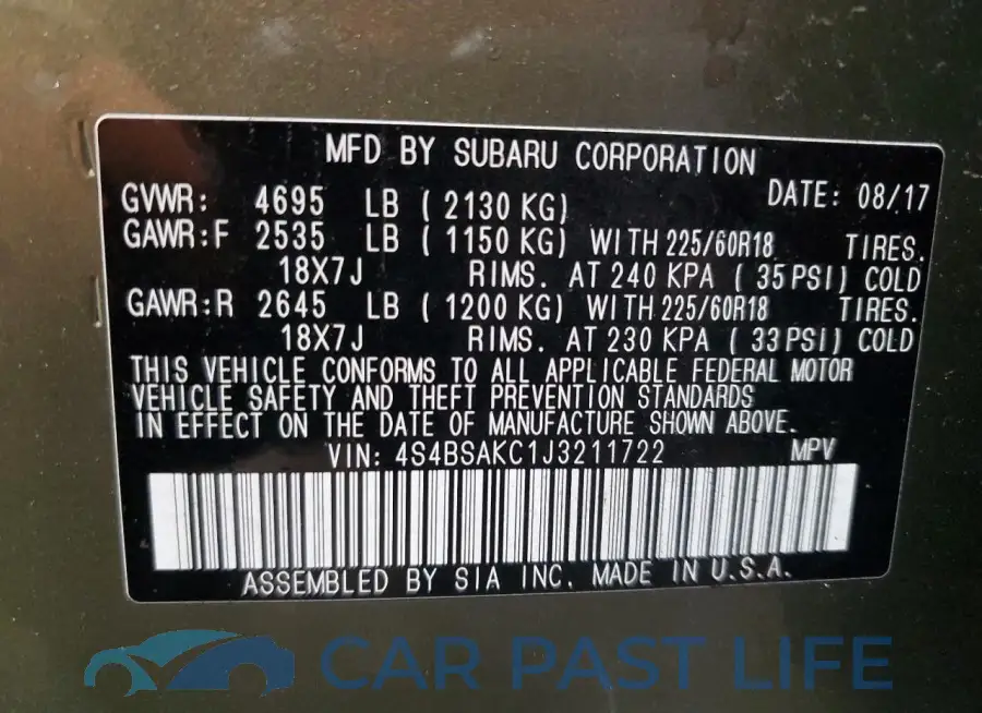 4S4BSAKC1J3211722# 12
