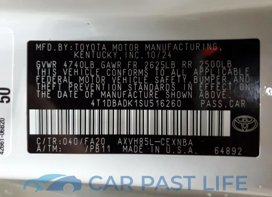 4T1DBADK1SU516260# 12