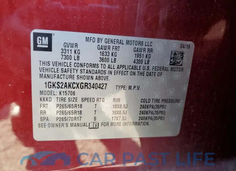 1GKS2AKCXGR340427# 13