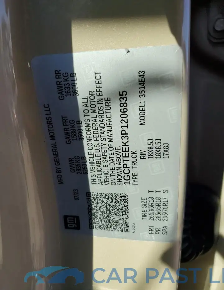1GCPTEEK3P1206835# 12