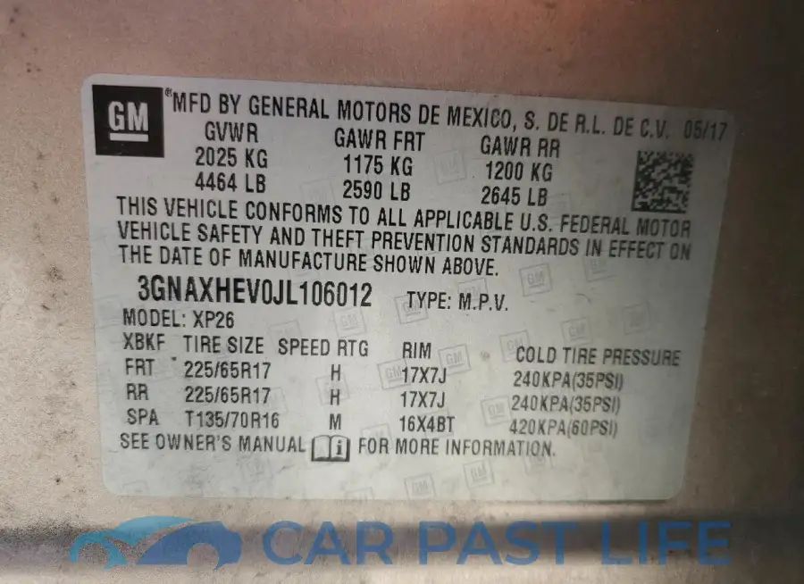 3GNAXHEV0JL106012# 13