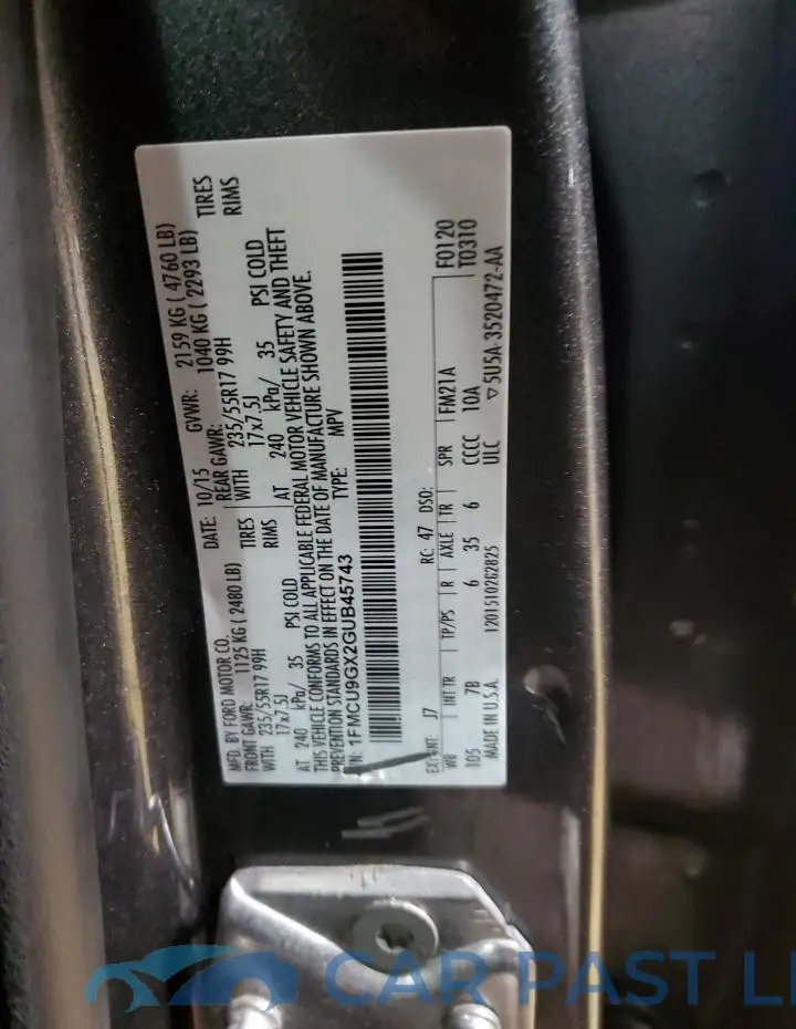 1FMCU9GX2GUB45743# 13