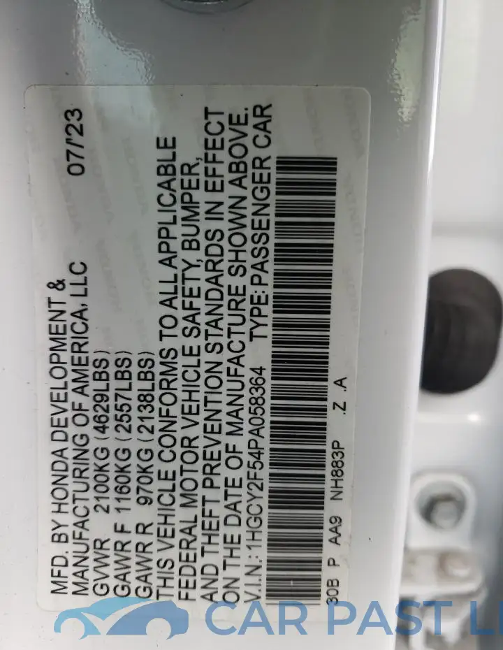 1HGCY2F54PA058364# 13