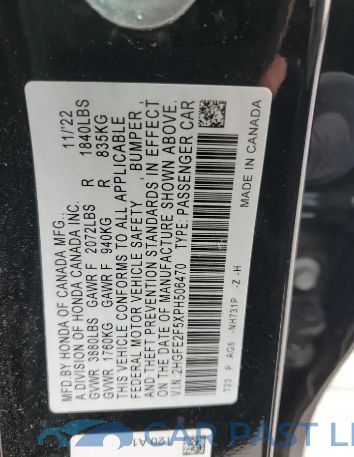 2HGFE2F5XPH506470# 12