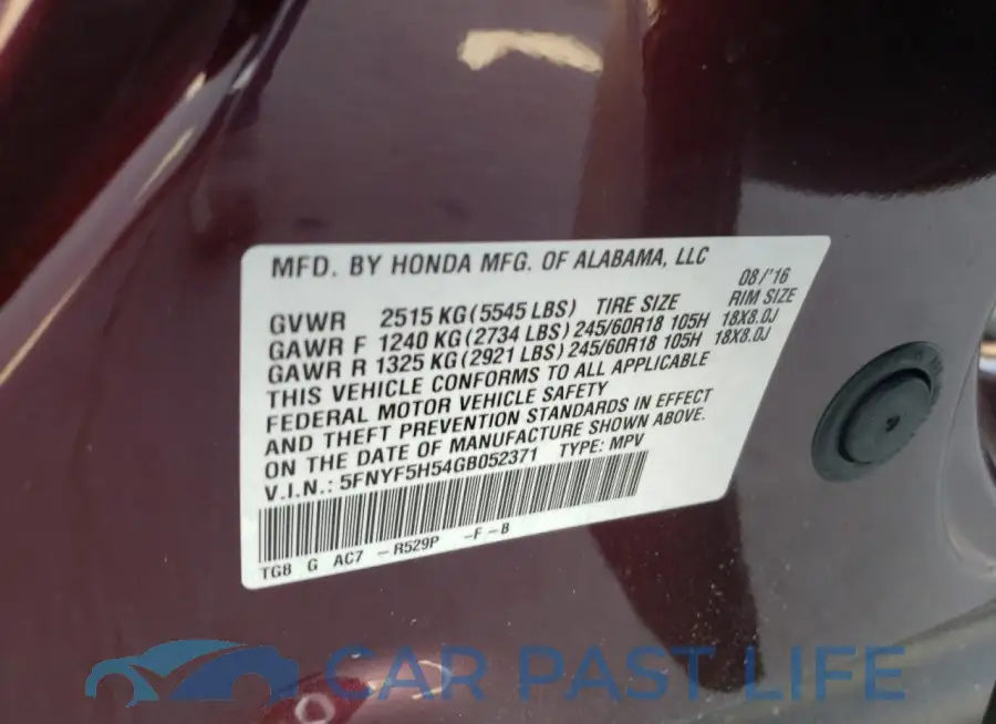 5FNYF5H54GB052371# 14