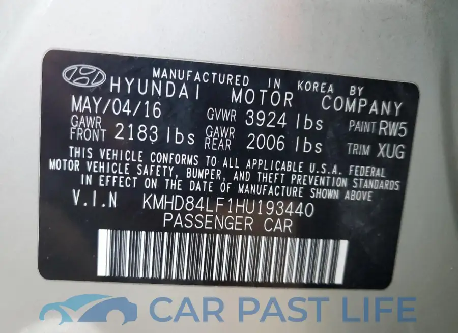 KMHD84LF1HU193440# 12