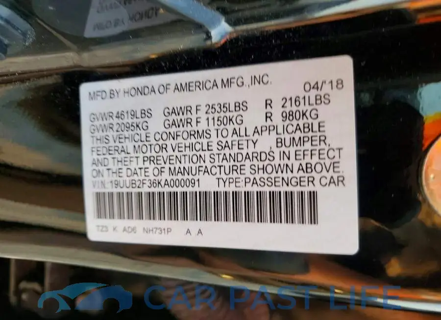 19UUB2F36KA000091# 12