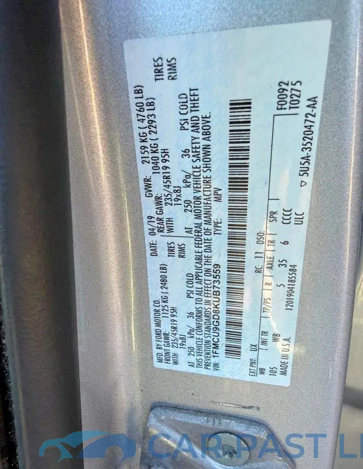 1FMCU9GD8KUB73559# 10