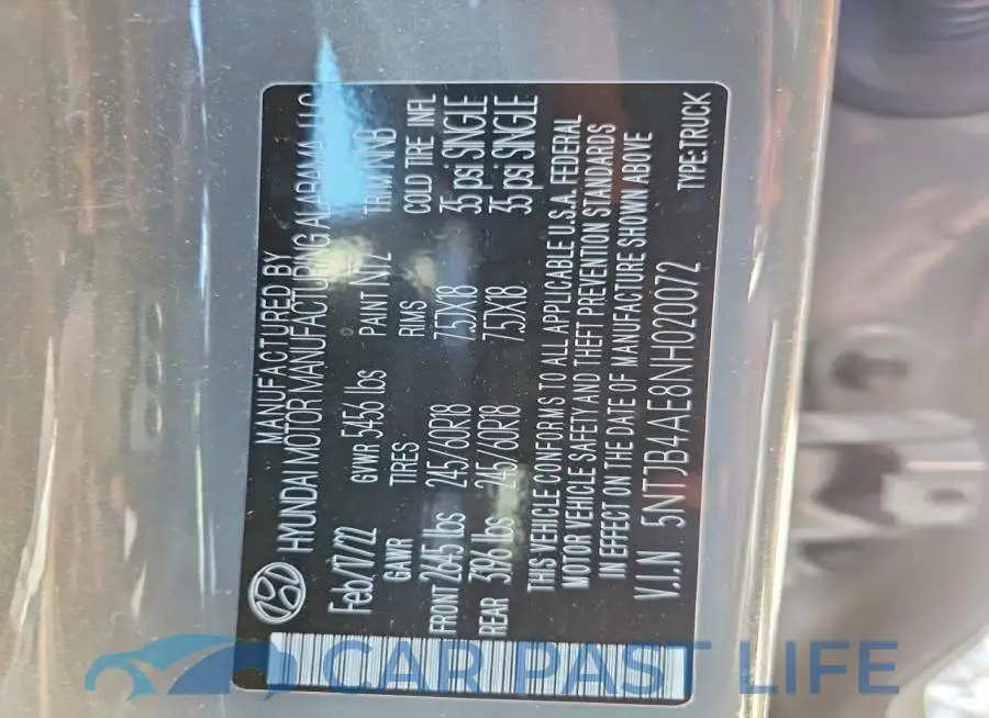 5NTJB4AE8NH020072# 12