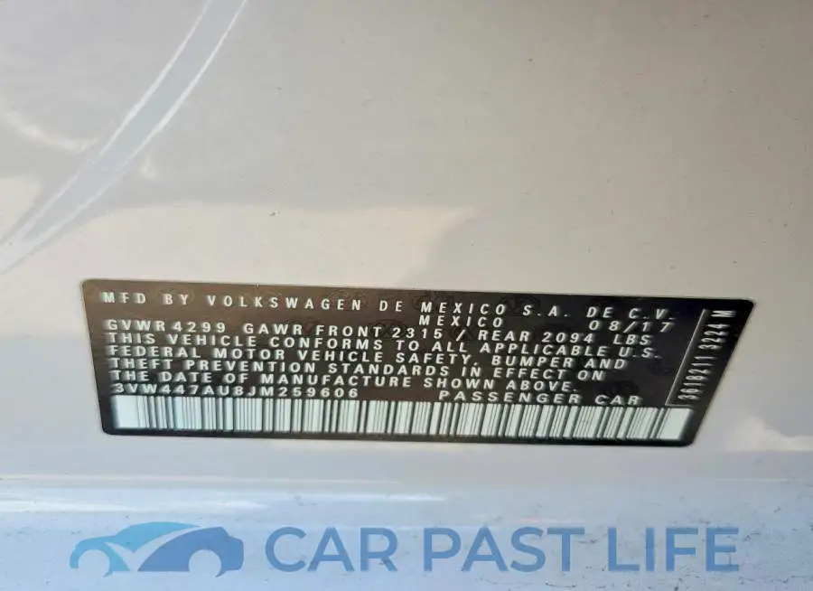 3VW447AU8JM259606# 12