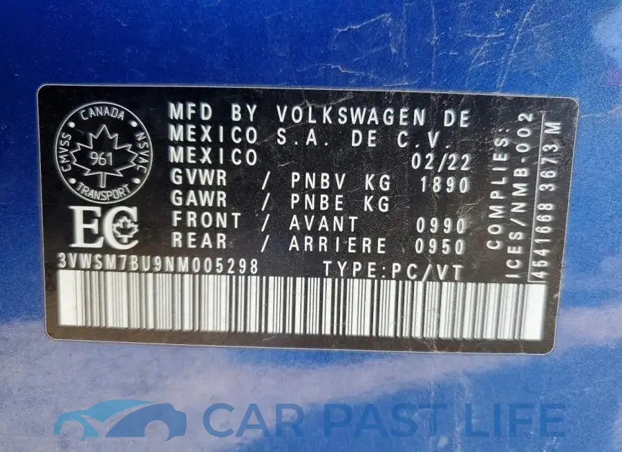 3VWSM7BU9NM005298# 12