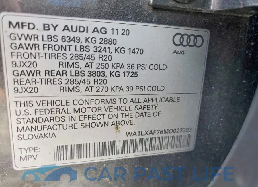 WA1LXAF76MD023293# 14
