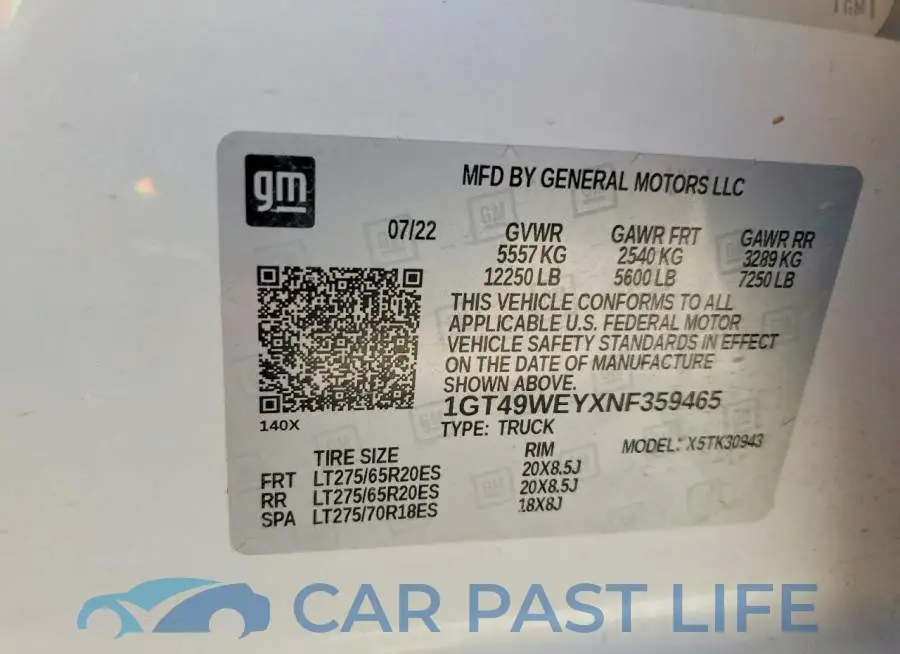 1GT49WEYXNF359465# 12