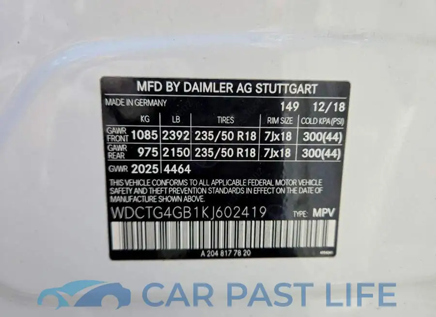 WDCTG4GB1KJ602419# 13