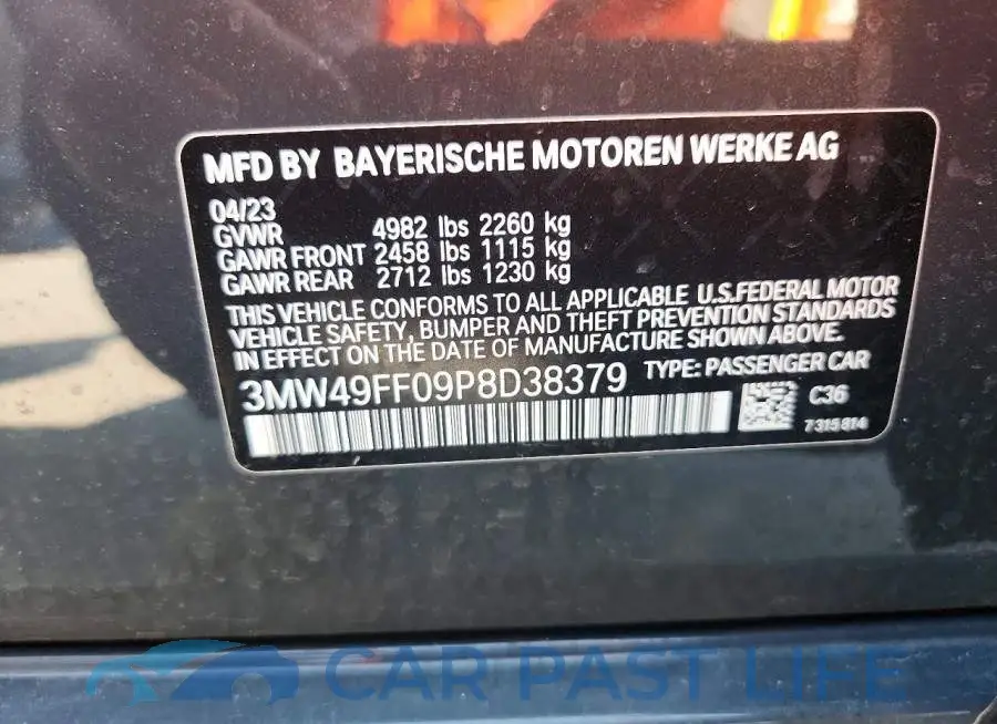3MW49FF09P8D38379# 12