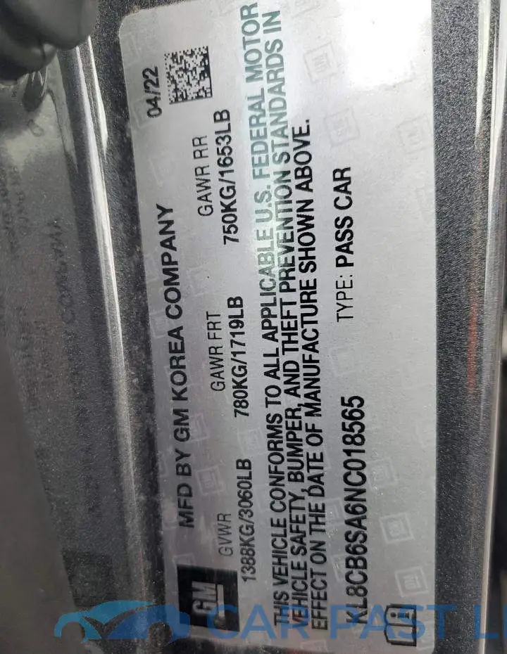 KL8CB6SA6NC018565# 12