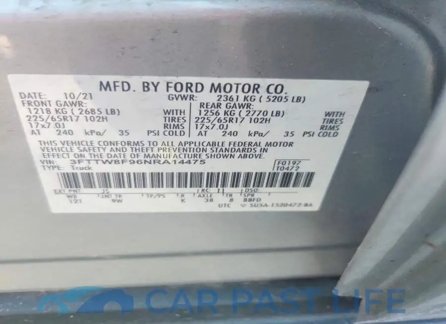 3FTTW8F96NRA14475# 12