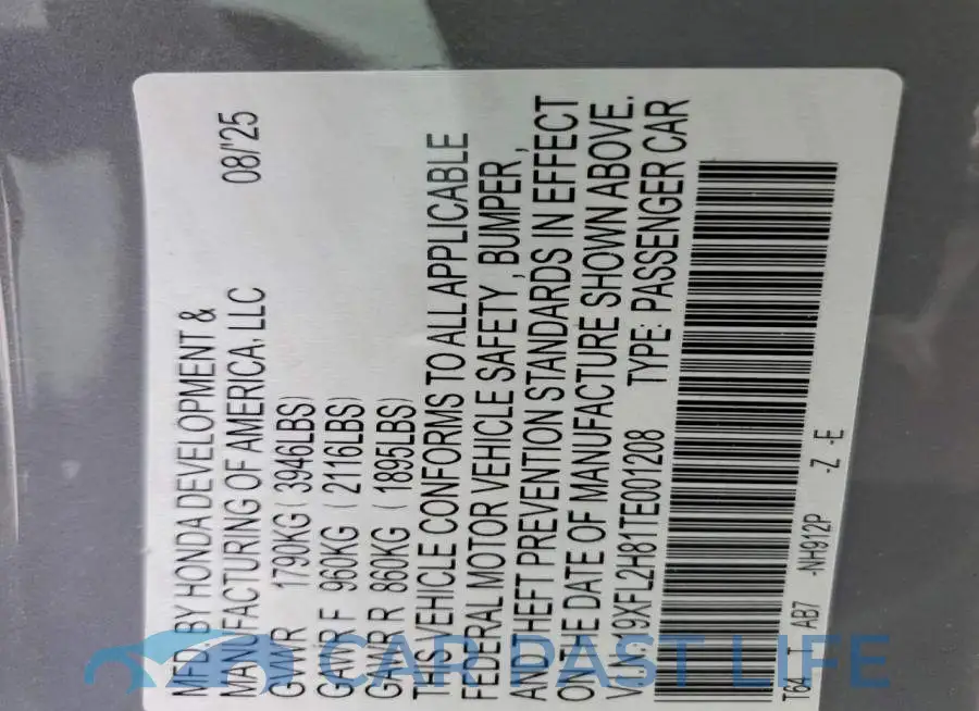19XFL2H81TE001208# 13
