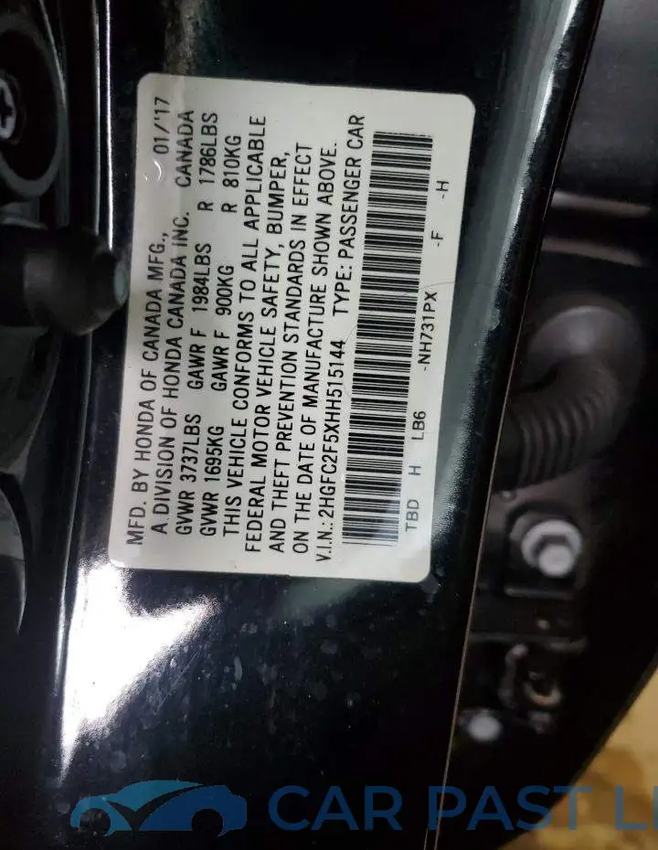 2HGFC2F5XHH515144# 12