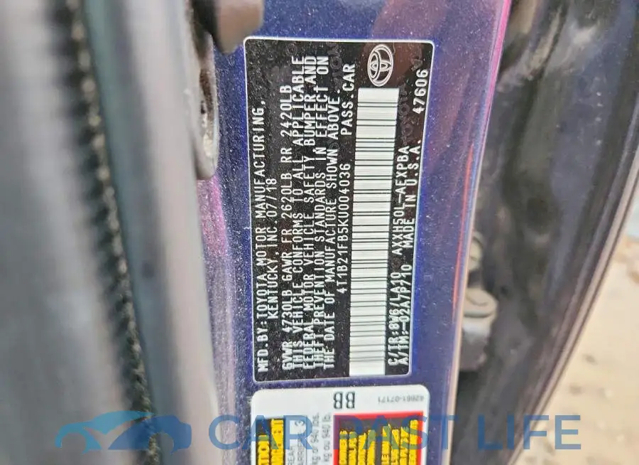 4T1B21FB5KU004036# 12