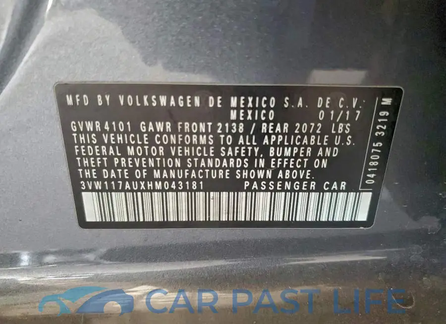 3VW117AUXHM043181# 12