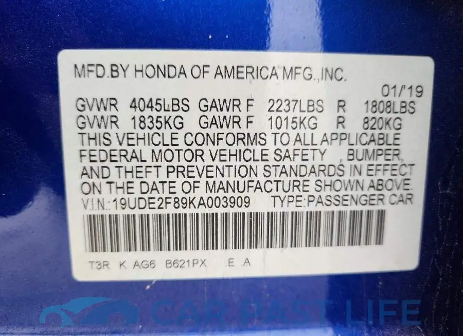 19UDE2F89KA003909# 12