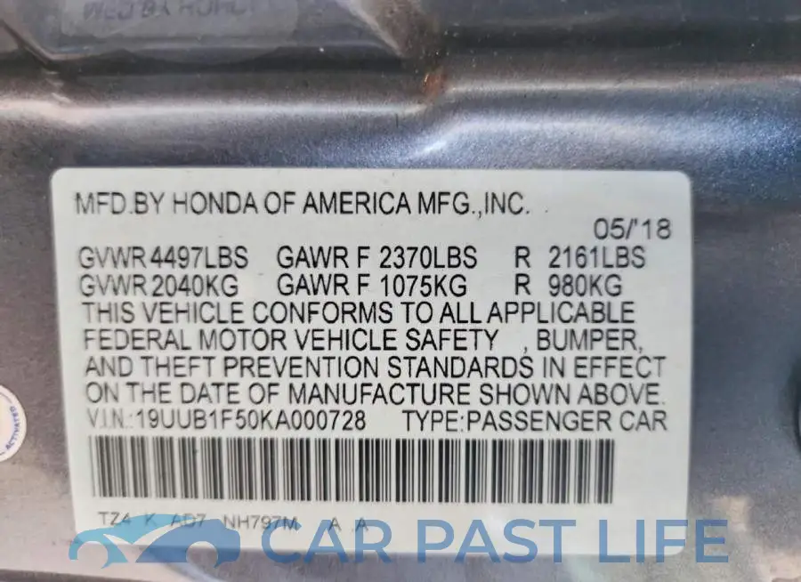 19UUB1F50KA000728# 12