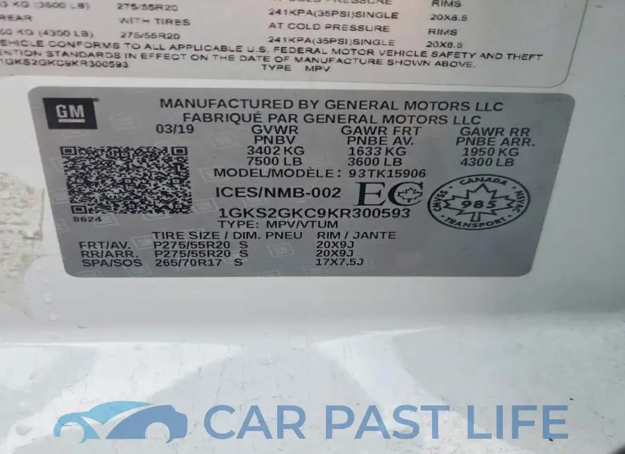 1GKS2GKC9KR300593# 13
