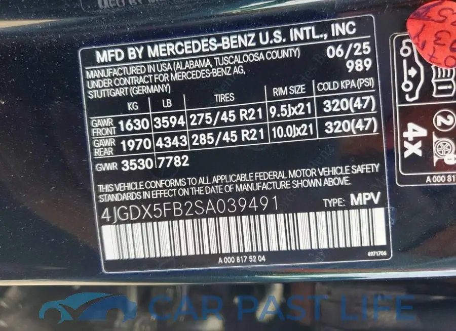 4JGDX5FB2SA039491# 12