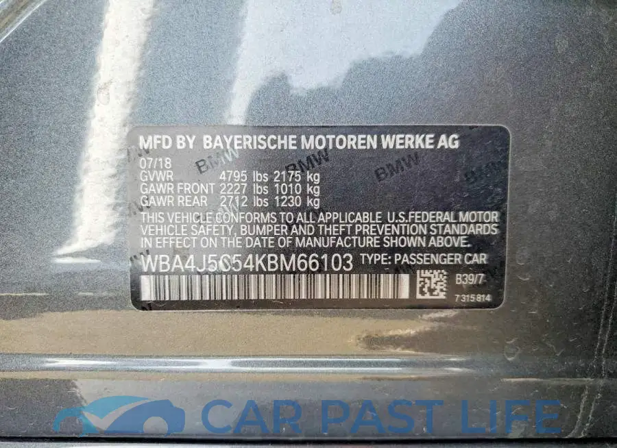 WBA4J5C54KBM66103# 12