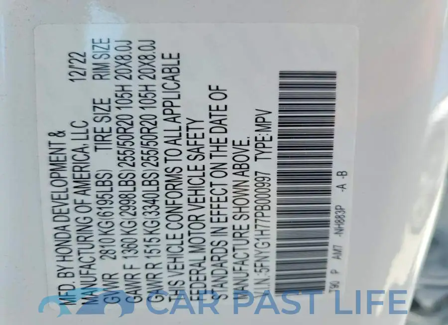 5FNYG1H77PB000997# 14