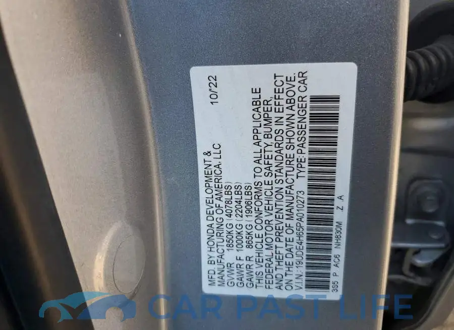 19UDE4H65PA010273# 12
