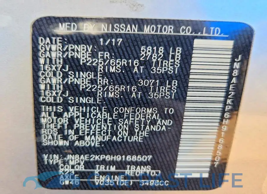 JN8AE2KP6H9168507# 13