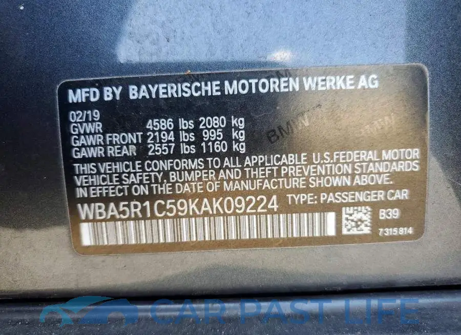 WBA5R1C59KAK09224# 13